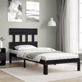 Bed frame with black solid wood headboard 90x200 cm by vidaXL, Beds and slatted bases - Ref: Foro24-3193585, Price: 115,99 €,...