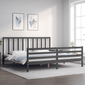 Gray solid wood bed frame with headboard 200x200 cm by vidaXL, Beds and slatted bases - Ref: Foro24-3193813, Price: 166,10 €,...