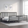 Gray solid wood bed frame with headboard 200x200 cm by vidaXL, Beds and slatted bases - Ref: Foro24-3193813, Price: 166,25 €,...