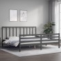 Gray solid wood bed frame with headboard 200x200 cm by vidaXL, Beds and slatted bases - Ref: Foro24-3193813, Price: 166,25 €,...