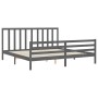 Gray solid wood bed frame with headboard 200x200 cm by vidaXL, Beds and slatted bases - Ref: Foro24-3193813, Price: 166,25 €,...