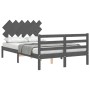 Gray solid wood bed frame with headboard 120x200 cm by vidaXL, Beds and slatted bases - Ref: Foro24-3195283, Price: 139,55 €,...