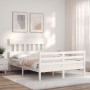 White solid wood bed frame with headboard 140x190 cm by vidaXL, Beds and slatted bases - Ref: Foro24-3195137, Price: 129,82 €...