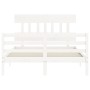 White solid wood bed frame with headboard 140x190 cm by vidaXL, Beds and slatted bases - Ref: Foro24-3195137, Price: 129,82 €...