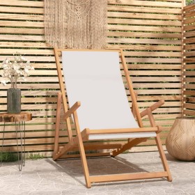 Klappbarer Strandstuhl aus massivem cremefarbenem Teakholz von vidaXL, Gartenstühle - Ref: Foro24-317696, Preis: 70,99 €, Rab...