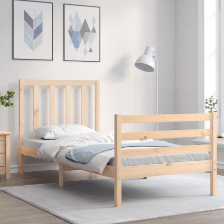 Bed frame with solid wood headboard 90x200 cm by vidaXL, Beds and slatted bases - Ref: Foro24-3193776, Price: 98,36 €, Discou...