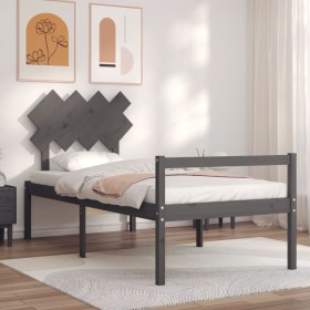 Gray solid wood bed frame with headboard 90x200 cm by vidaXL, Beds and slatted bases - Ref: Foro24-3195533, Price: 105,99 €, ...