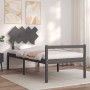 Estructura de cama con cabecero madera maciza gris 90x200 cm de vidaXL, Camas y somieres - Ref: Foro24-3195533, Precio: 105,2...