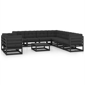 Set de muebles de jardín 10 pzas con cojines madera pino negro de vidaXL, Conjuntos de jardín - Ref: Foro24-3076973, Precio: ...