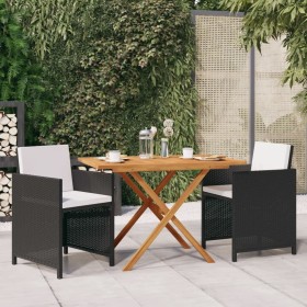 Set de comedor de jardín 3 piezas con cojines negro de vidaXL, Conjuntos de jardín - Ref: Foro24-3094301, Precio: 234,99 €, D...