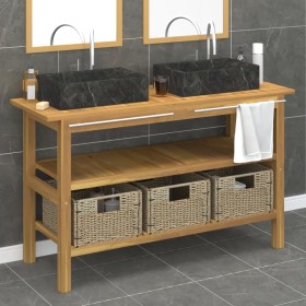 Tocador de baño madera maciza de teca con lavabos mármol negro de vidaXL, Tocadores de baño - Ref: Foro24-3096584, Precio: 48...