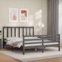 Estructura de cama matrimonio con cabecero madera maciza gris de vidaXL, Camas y somieres - Ref: Foro24-3193863, Precio: 153,...