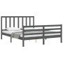 Estructura de cama matrimonio con cabecero madera maciza gris de vidaXL, Camas y somieres - Ref: Foro24-3193863, Precio: 153,...