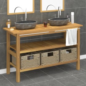 Tocador de baño con lavabos piedra de río madera maciza de teca de vidaXL, Tocadores de baño - Ref: Foro24-3096590, Precio: 4...