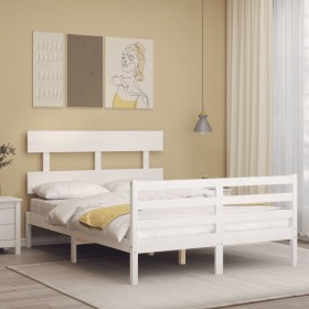 White solid wood bed frame with headboard 140x190 cm by vidaXL, Beds and slatted bases - Ref: Foro24-3195072, Price: 126,99 €...