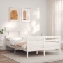 White solid wood bed frame with headboard 140x190 cm by vidaXL, Beds and slatted bases - Ref: Foro24-3195072, Price: 126,45 €...