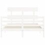 White solid wood bed frame with headboard 140x190 cm by vidaXL, Beds and slatted bases - Ref: Foro24-3195072, Price: 126,45 €...