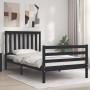 Bed frame with black solid wood headboard 100x200 cm by vidaXL, Beds and slatted bases - Ref: Foro24-3194240, Price: 126,13 €...