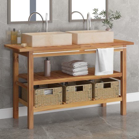 Tocador de baño madera maciza de teca con lavabos mármol crema de vidaXL, Tocadores de baño - Ref: Foro24-3096585, Precio: 50...