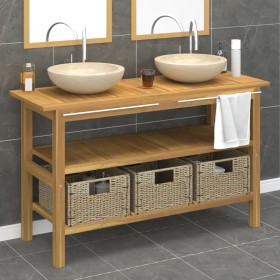 Tocador de baño madera maciza de teca con lavabos mármol crema de vidaXL, Tocadores de baño - Ref: Foro24-3096587, Precio: 49...