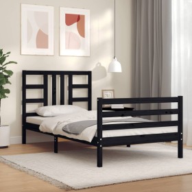 Bed frame with black solid wood headboard 90x200 cm by vidaXL, Beds and slatted bases - Ref: Foro24-3193910, Price: 118,66 €,...