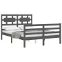 Gray solid wood bed frame with headboard 140x190 cm by vidaXL, Beds and slatted bases - Ref: Foro24-3194423, Price: 166,50 €,...