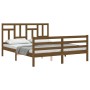 Double bed frame with honey brown wooden headboard by vidaXL, Beds and slatted bases - Ref: Foro24-3194969, Price: 148,99 €, ...