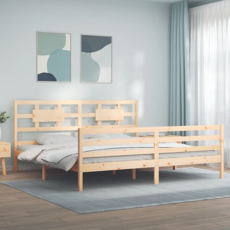 Estructura de cama con cabecero madera maciza 200x200 cm de vidaXL, Camas y somieres - Ref: Foro24-3194461, Precio: 143,99 €,...