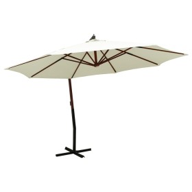 Hängender Sonnenschirm mit sandweißer Holzstange 350 cm von vidaXL, Sonnenschirme - Ref: Foro24-318437, Preis: 139,99 €, Raba...