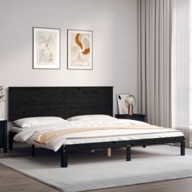 Bed frame with black solid wood headboard 200x200 cm by vidaXL, Beds and slatted bases - Ref: Foro24-3193685, Price: 183,99 €...