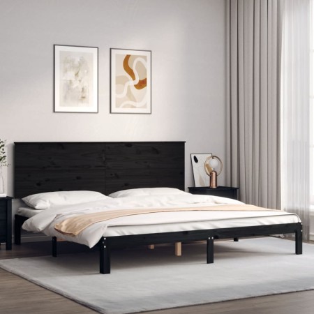 Estructura de cama con cabecero madera maciza negro 200x200 cm de vidaXL, Camas y somieres - Ref: Foro24-3193685, Precio: 183...