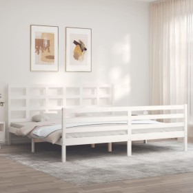 Weißer Massivholzbettrahmen mit Kopfteil 200x200 cm von vidaXL, Betten und Lattenroste - Ref: Foro24-3194007, Preis: 151,99 €...