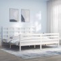 White solid wood bed frame with headboard 200x200 cm by vidaXL, Beds and slatted bases - Ref: Foro24-3194007, Price: 150,80 €...