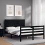 Bed frame with black solid wood headboard 140x200 cm by vidaXL, Beds and slatted bases - Ref: Foro24-3194640, Price: 168,47 €...