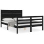 Bed frame with black solid wood headboard 140x200 cm by vidaXL, Beds and slatted bases - Ref: Foro24-3194640, Price: 168,47 €...