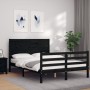 Bed frame with black solid wood headboard 140x200 cm by vidaXL, Beds and slatted bases - Ref: Foro24-3194640, Price: 168,47 €...