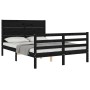 Bed frame with black solid wood headboard 140x200 cm by vidaXL, Beds and slatted bases - Ref: Foro24-3194640, Price: 168,47 €...