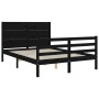 Bed frame with black solid wood headboard 140x200 cm by vidaXL, Beds and slatted bases - Ref: Foro24-3194640, Price: 168,47 €...