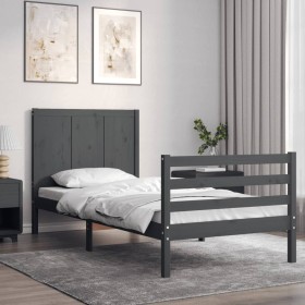 Gray solid wood bed frame with headboard 90x200 cm by vidaXL, Beds and slatted bases - Ref: Foro24-3194493, Price: 110,99 €, ...