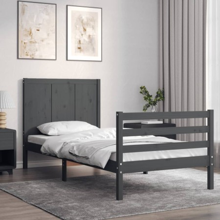 Estructura de cama con cabecero madera maciza gris 90x200 cm de vidaXL, Camas y somieres - Ref: Foro24-3194493, Precio: 110,9...