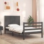 Gray solid wood bed frame with headboard 90x200 cm by vidaXL, Beds and slatted bases - Ref: Foro24-3194493, Price: 111,74 €, ...