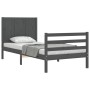 Estructura de cama con cabecero madera maciza gris 90x200 cm de vidaXL, Camas y somieres - Ref: Foro24-3194493, Precio: 110,9...