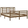 Double bed frame with honey brown wooden headboard by vidaXL, Beds and slatted bases - Ref: Foro24-3194709, Price: 151,14 €, ...