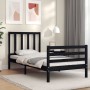 Bed frame with black solid wood headboard 90x200 cm by vidaXL, Beds and slatted bases - Ref: Foro24-3193845, Price: 116,01 €,...