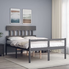 Elderly bed with gray solid wood headboard 140x190 cm by vidaXL, Beds and slatted bases - Ref: Foro24-3195398, Price: 150,99 ...