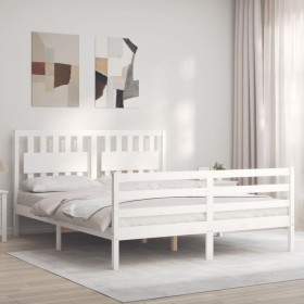 Estructura de cama con cabecero madera maciza blanco 160x200 cm de vidaXL, Camas y somieres - Ref: Foro24-3194322, Precio: 16...