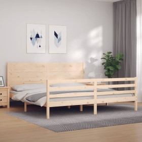 Bed frame with solid wood headboard 200x200 cm by vidaXL, Beds and slatted bases - Ref: Foro24-3194656, Price: 182,99 €, Disc...