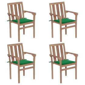 Stackable garden chairs 4 pcs solid teak wood with cushions by vidaXL, Garden chairs - Ref: Foro24-3073384, Price: 448,99 €, ...