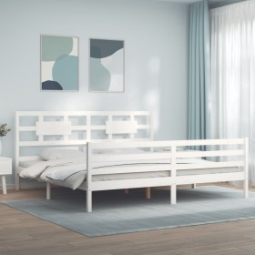 White solid wood bed frame with headboard 200x200 cm by vidaXL, Beds and slatted bases - Ref: Foro24-3194462, Price: 156,99 €...