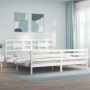 White solid wood bed frame with headboard 200x200 cm by vidaXL, Beds and slatted bases - Ref: Foro24-3194462, Price: 156,07 €...